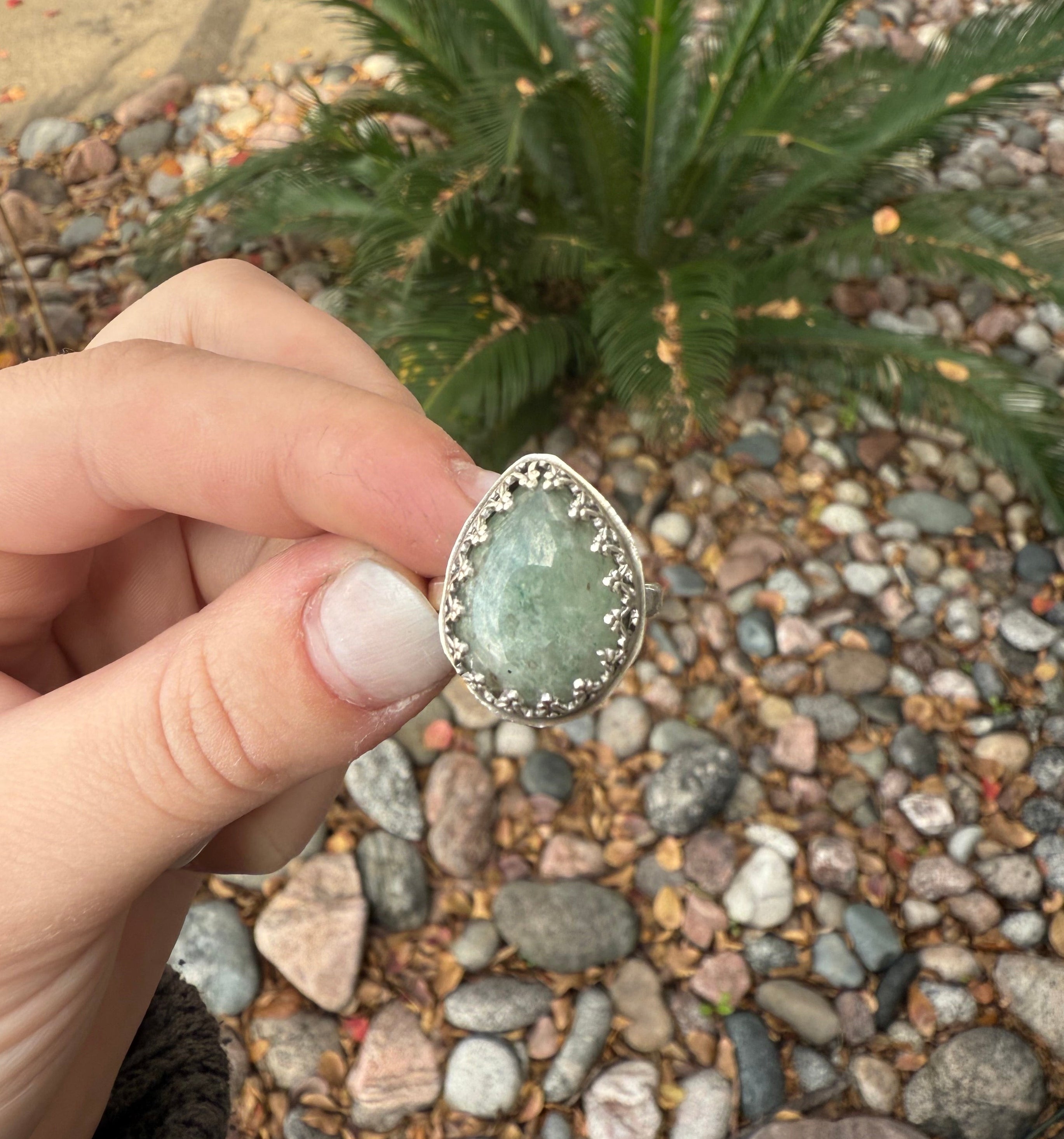 Green Dew Drop Ring