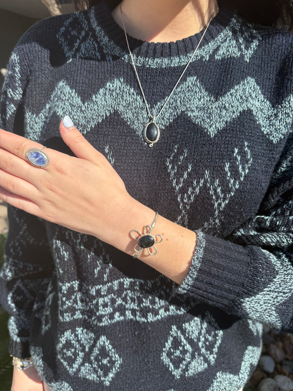 Black Onyx Funky Flower Cuff!